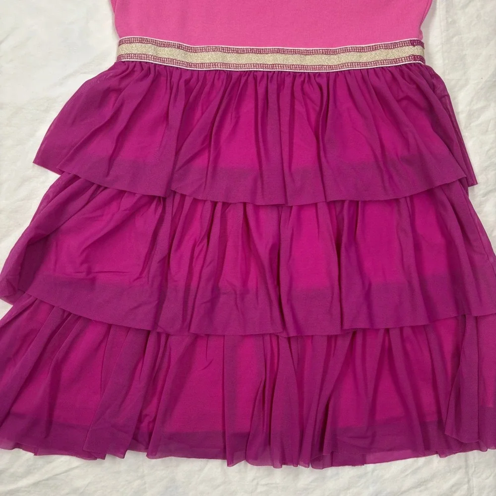 Hanna Andersson Swish Tulle Dress Girls 130 Pink Tiered Ruffle Sparkle Sz 130/8